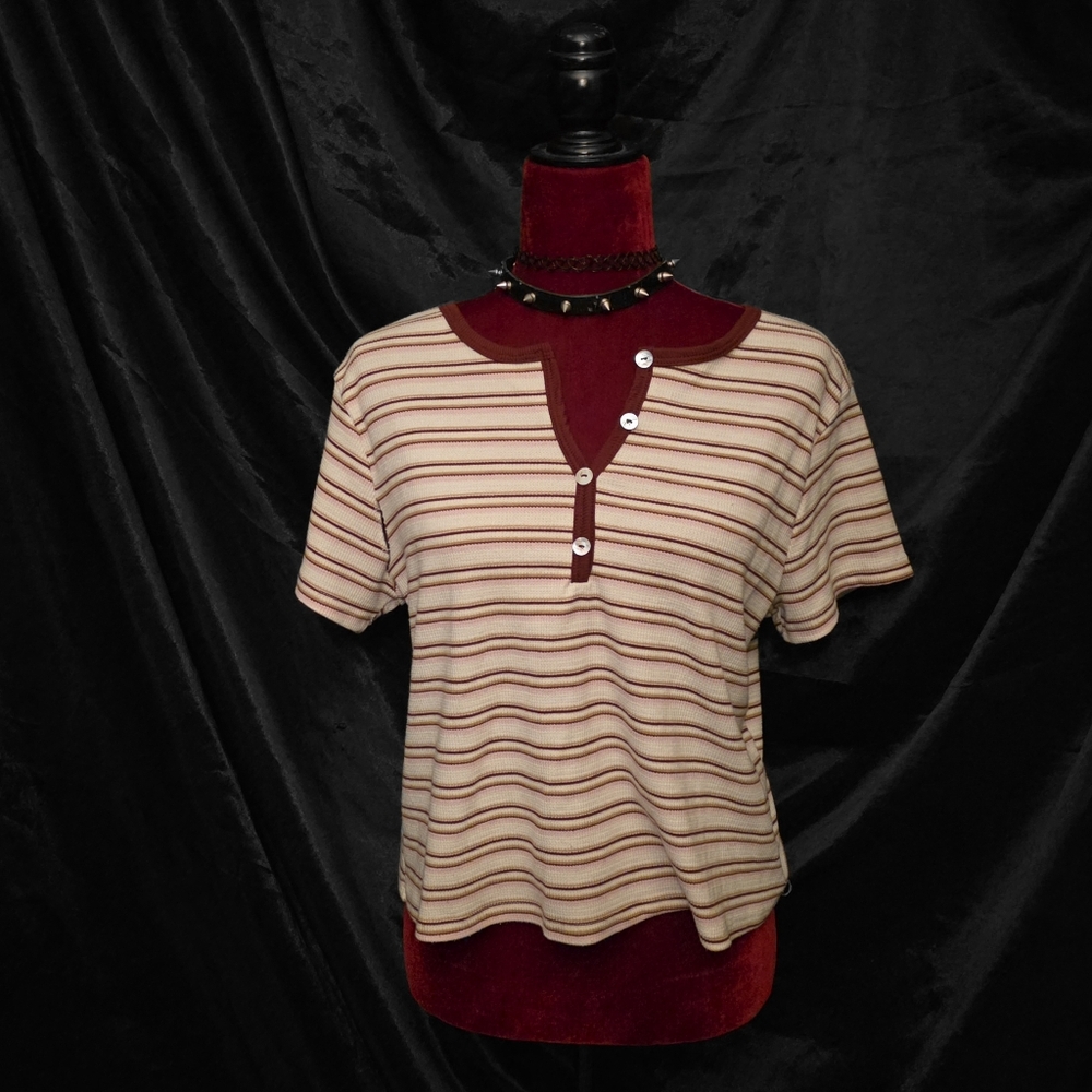 Striped Button-Up Women Top